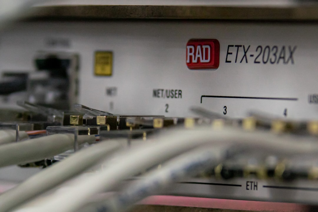 a close up view of a rack of electronic equipment