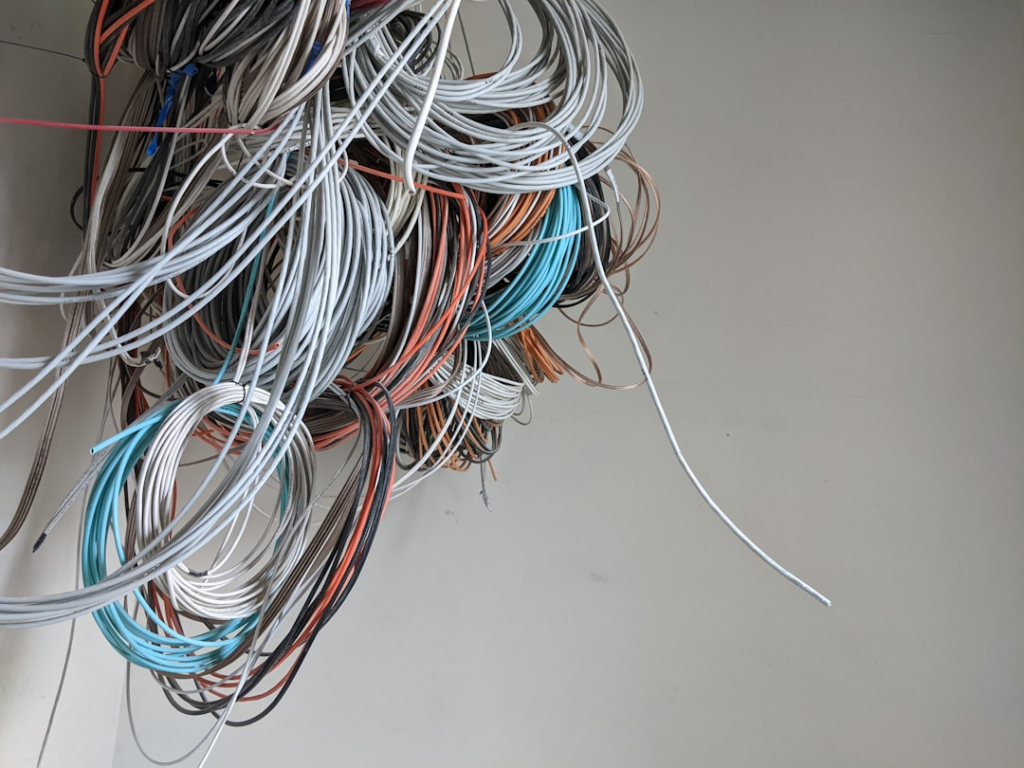 blue white and red coated wires
