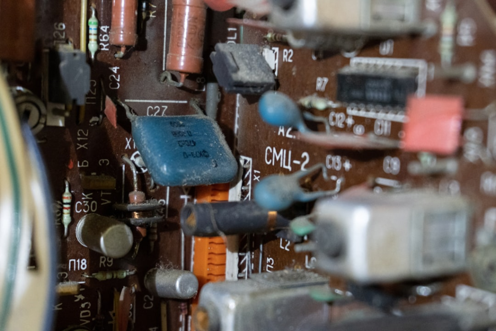 Close-up of electronic components on a circuit board.
