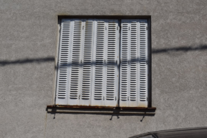 a window on the side of a building